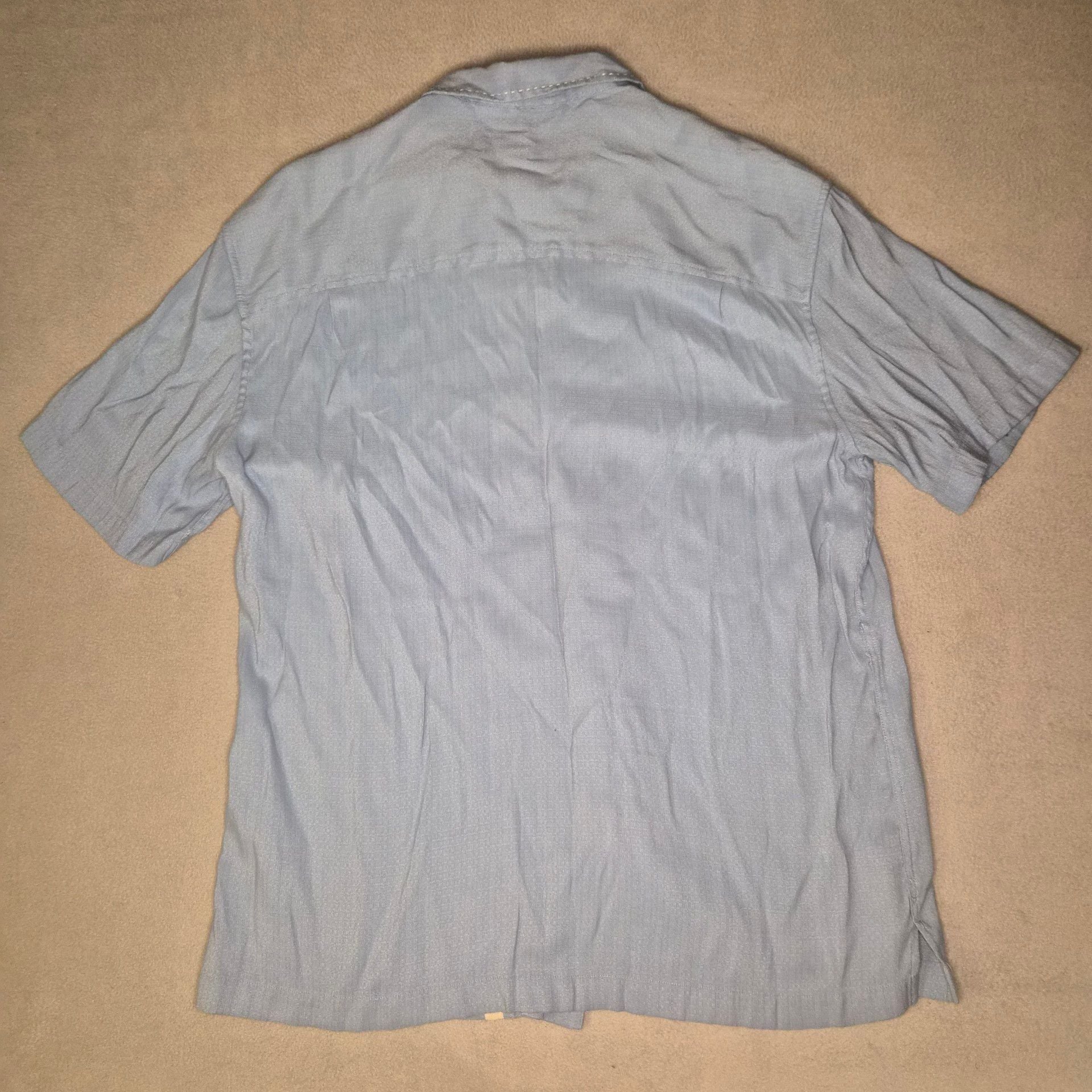 Island Shores Short Sleeve Button Down Shirt Blue Cream size mens large Beach 9