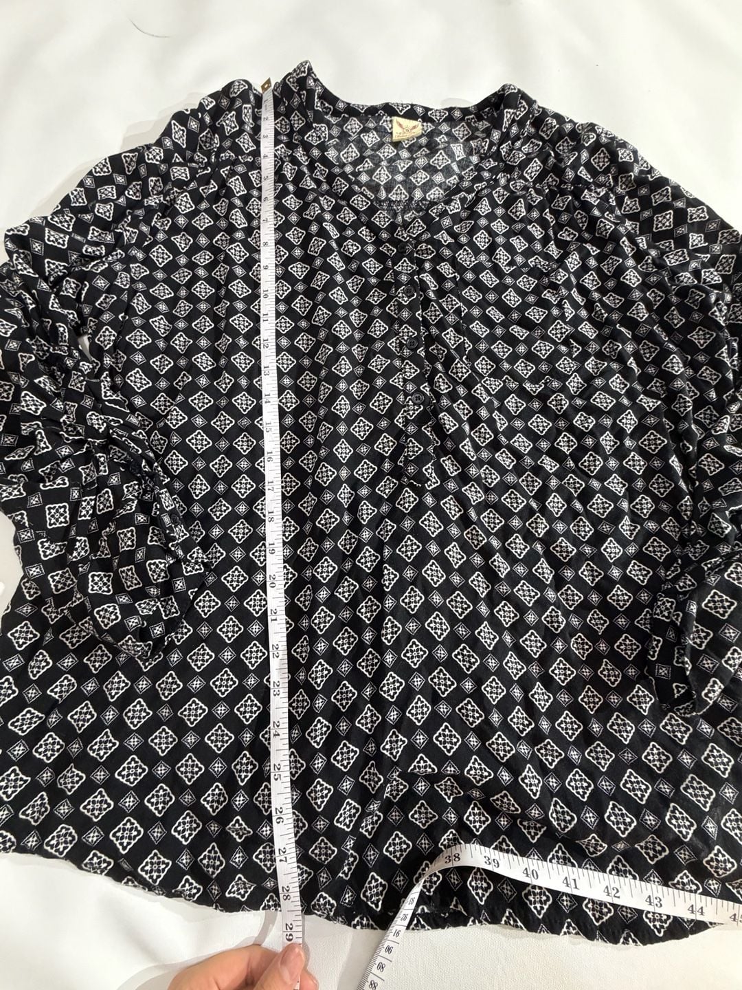 Faded Glory Geometric Print Long Sleeve Rayon Blouse 1X 16W 4