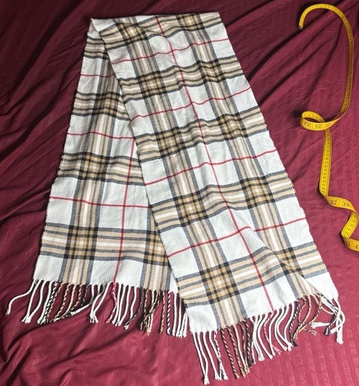 Italy Design Plaid Scarf 13 x 68 White Tartan Fringe 1