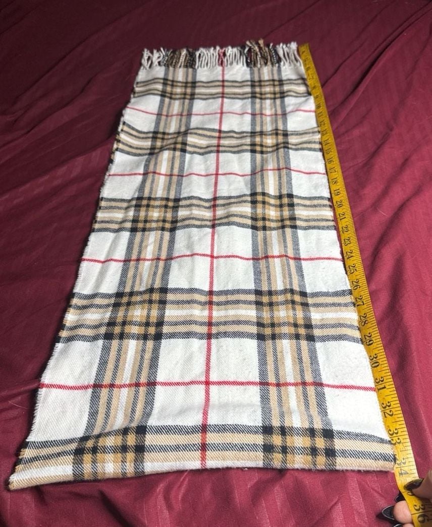 Italy Design Plaid Scarf 13 x 68 White Tartan Fringe 2