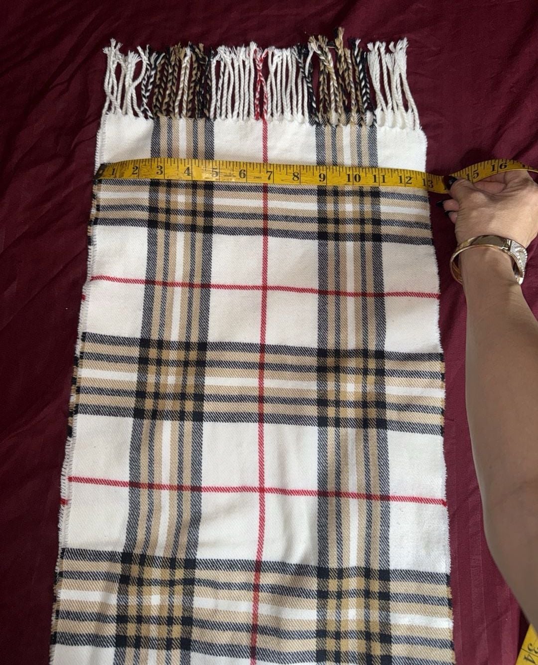 Italy Design Plaid Scarf 13 x 68 White Tartan Fringe 3