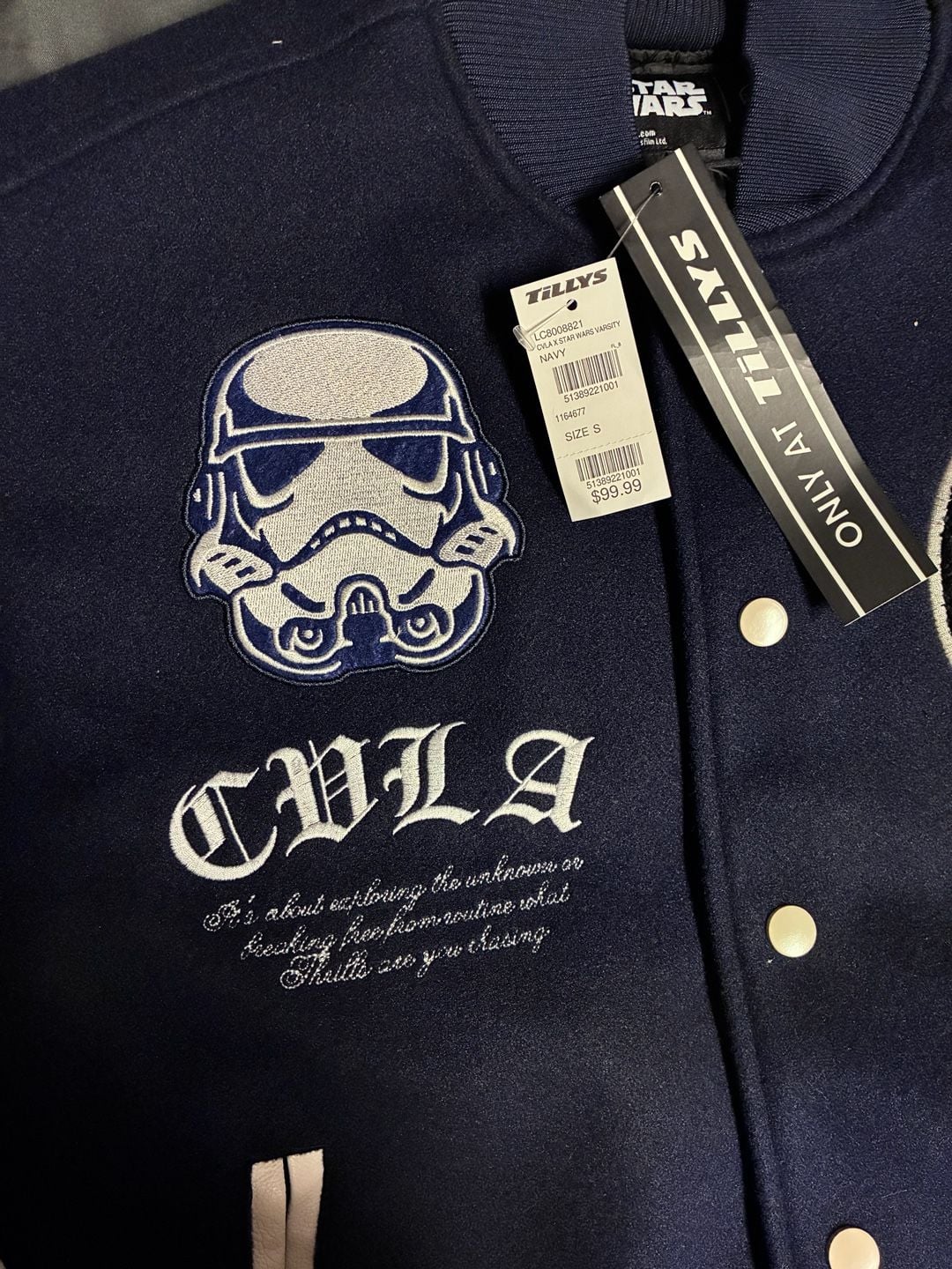 CVLA x Star Wars Stormtrooper Varsity Jacket Size S Navy White 6