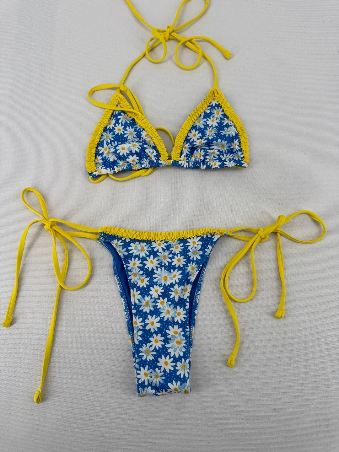 Frankies Bikinis Daisy Print Bikini Set Medium Blue Yellow 7