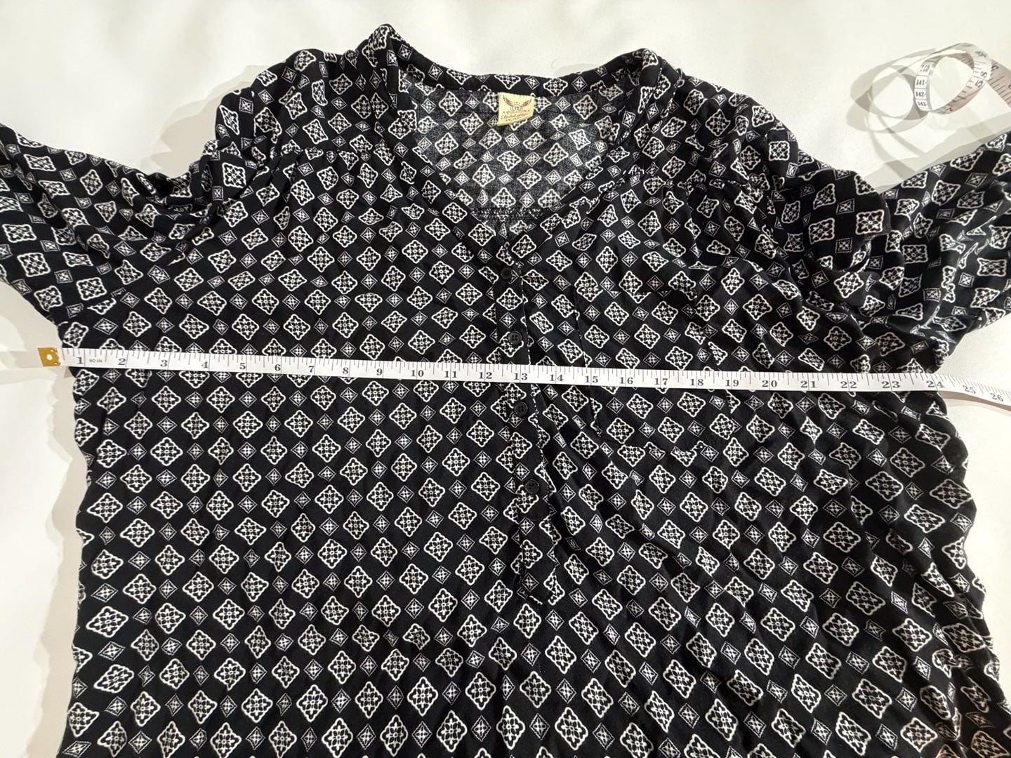 Faded Glory Geometric Print Long Sleeve Rayon Blouse 1X 16W 5
