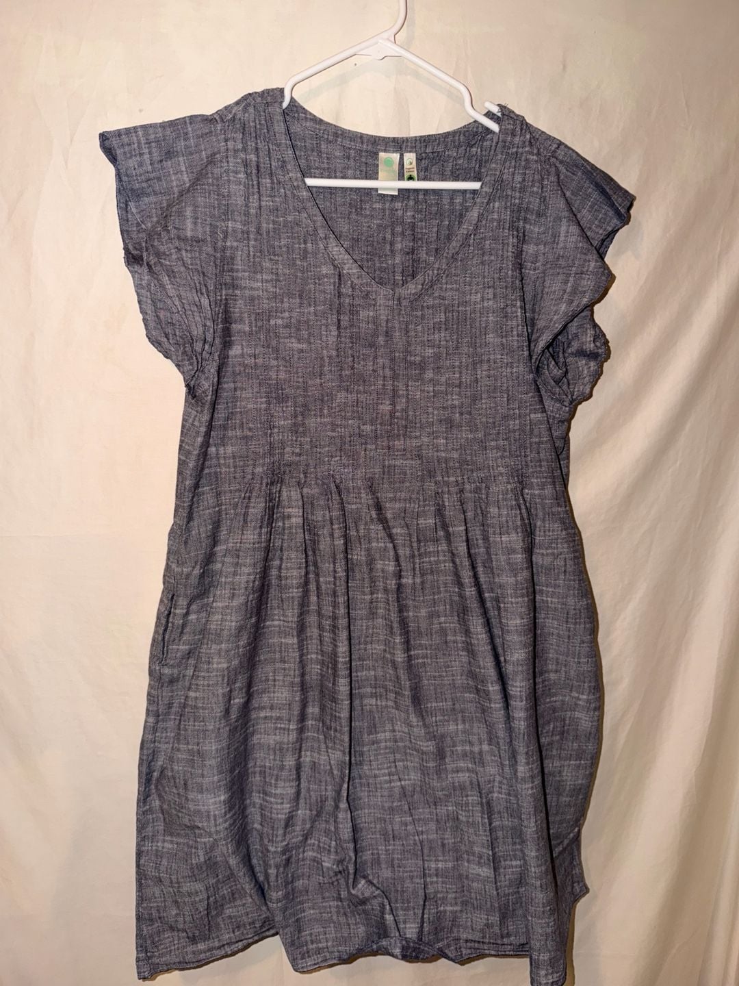 Aventura Devon Dress Size L Gray Organic Cotton Flutter Sleeve 2