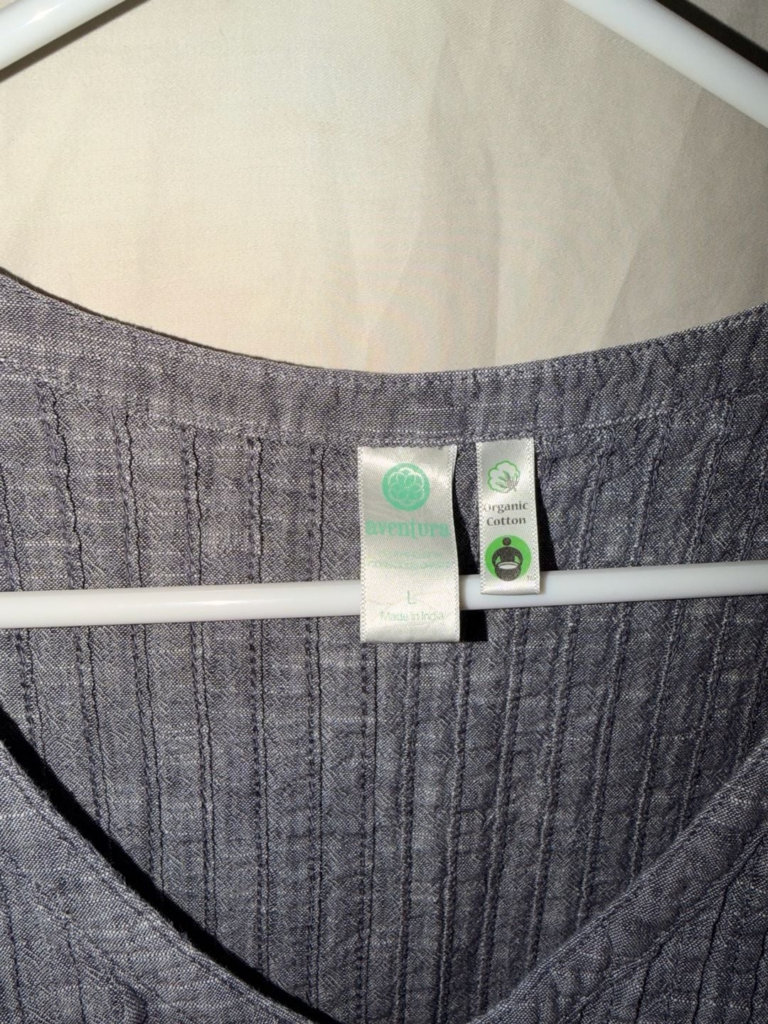 Aventura Devon Dress Size L Gray Organic Cotton Flutter Sleeve 3