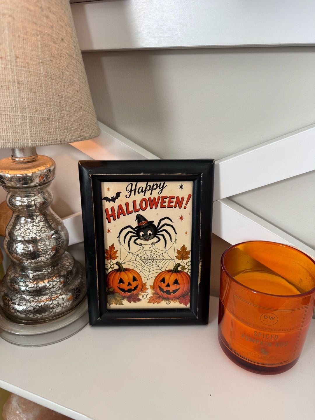 Vintage Style Happy Halloween Spider Pumpkins Framed Art 2