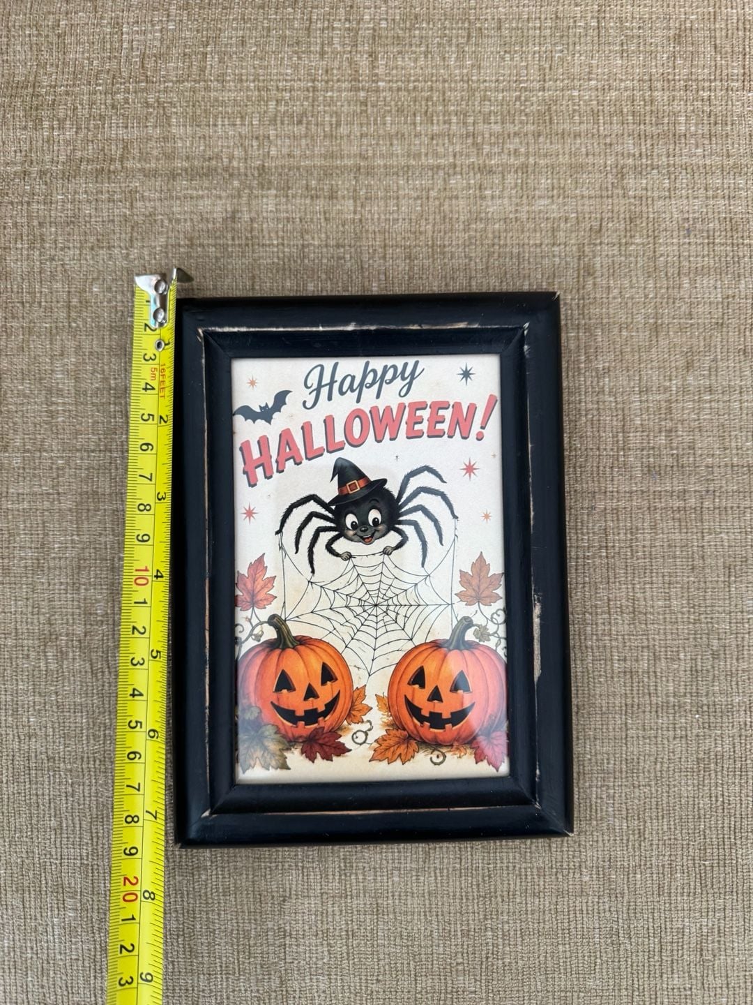 Vintage Style Happy Halloween Spider Pumpkins Framed Art 3