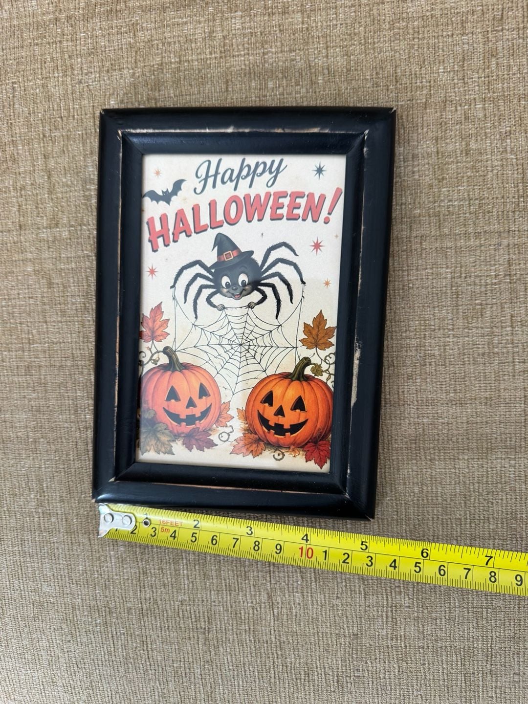 Vintage Style Happy Halloween Spider Pumpkins Framed Art 4
