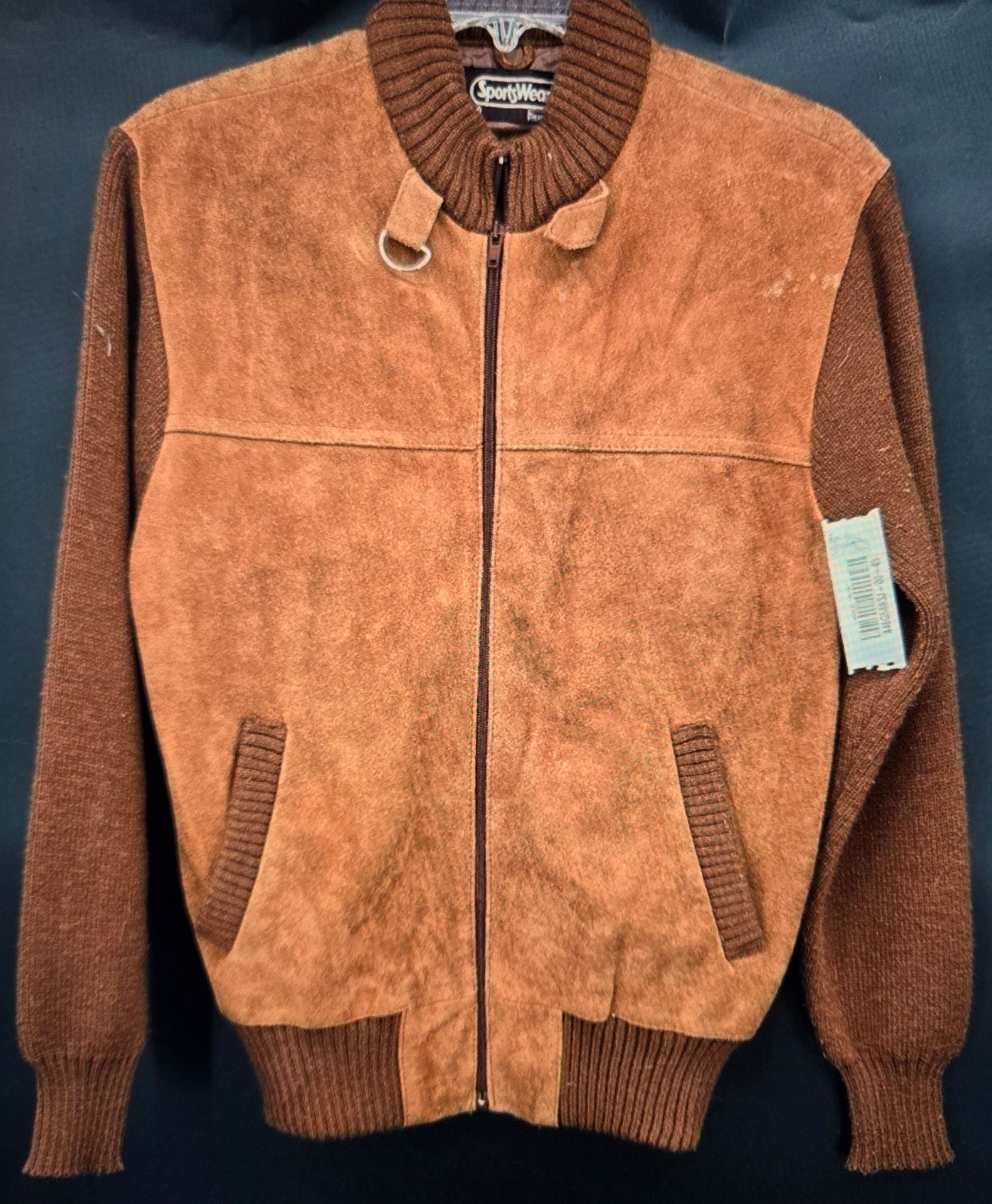 Sears Sportswear Vintage Suede Bomber Jacket Size S Brown Leather Knit 2