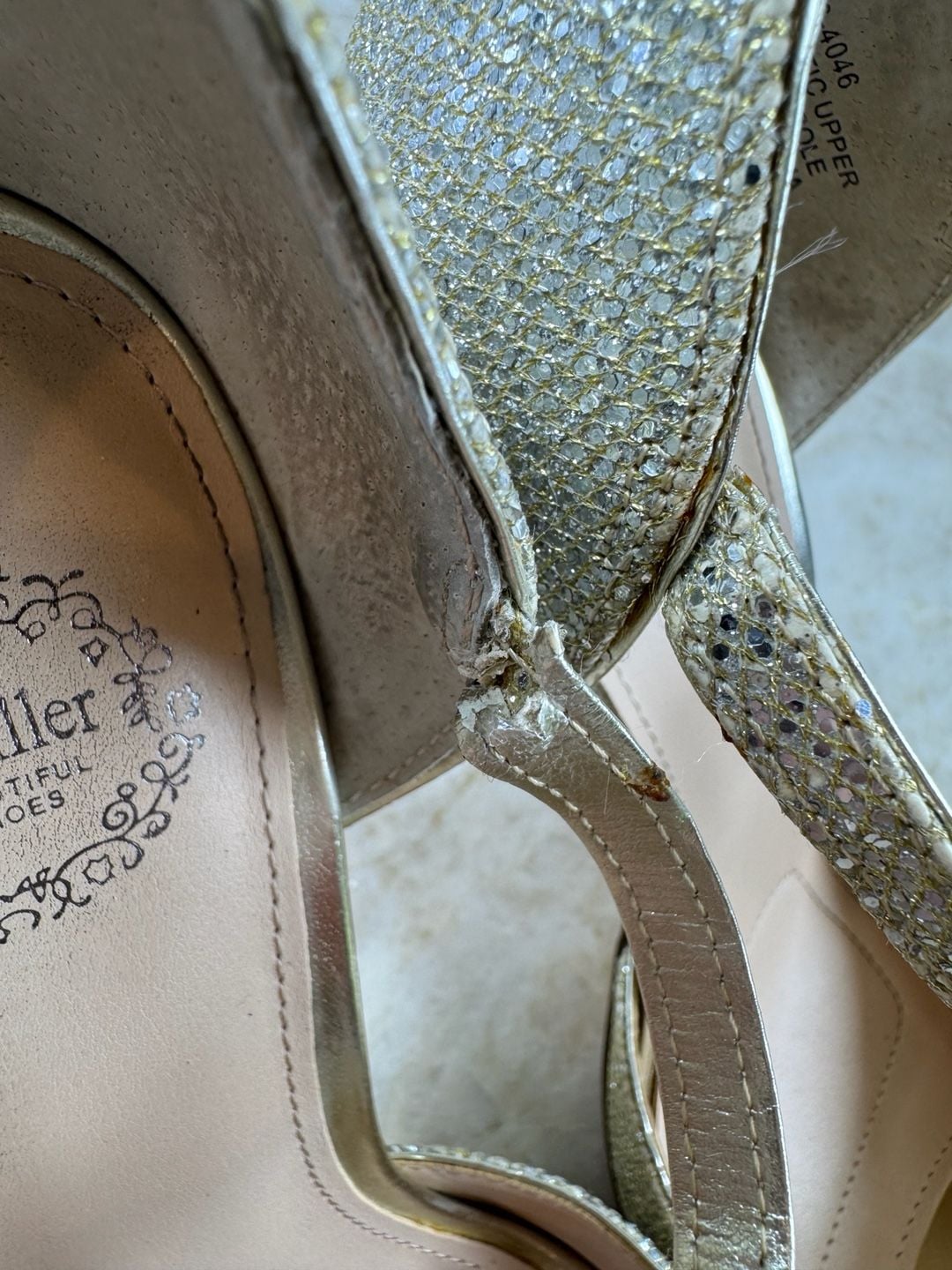 I. Miller Gold Glitter Peep Toe Stiletto Heels Ankle Strap Sandals 7M 13