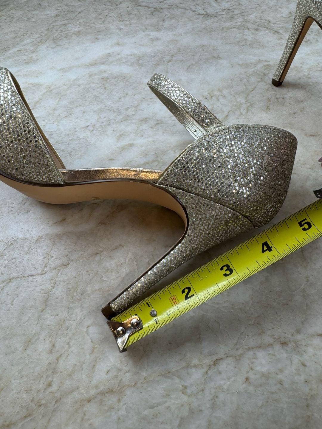 I. Miller Gold Glitter Peep Toe Stiletto Heels Ankle Strap Sandals 7M 16