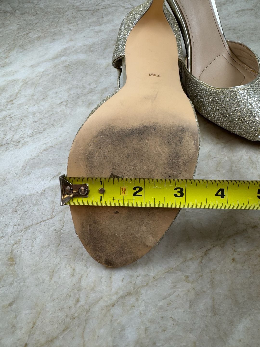 I. Miller Gold Glitter Peep Toe Stiletto Heels Ankle Strap Sandals 7M 17