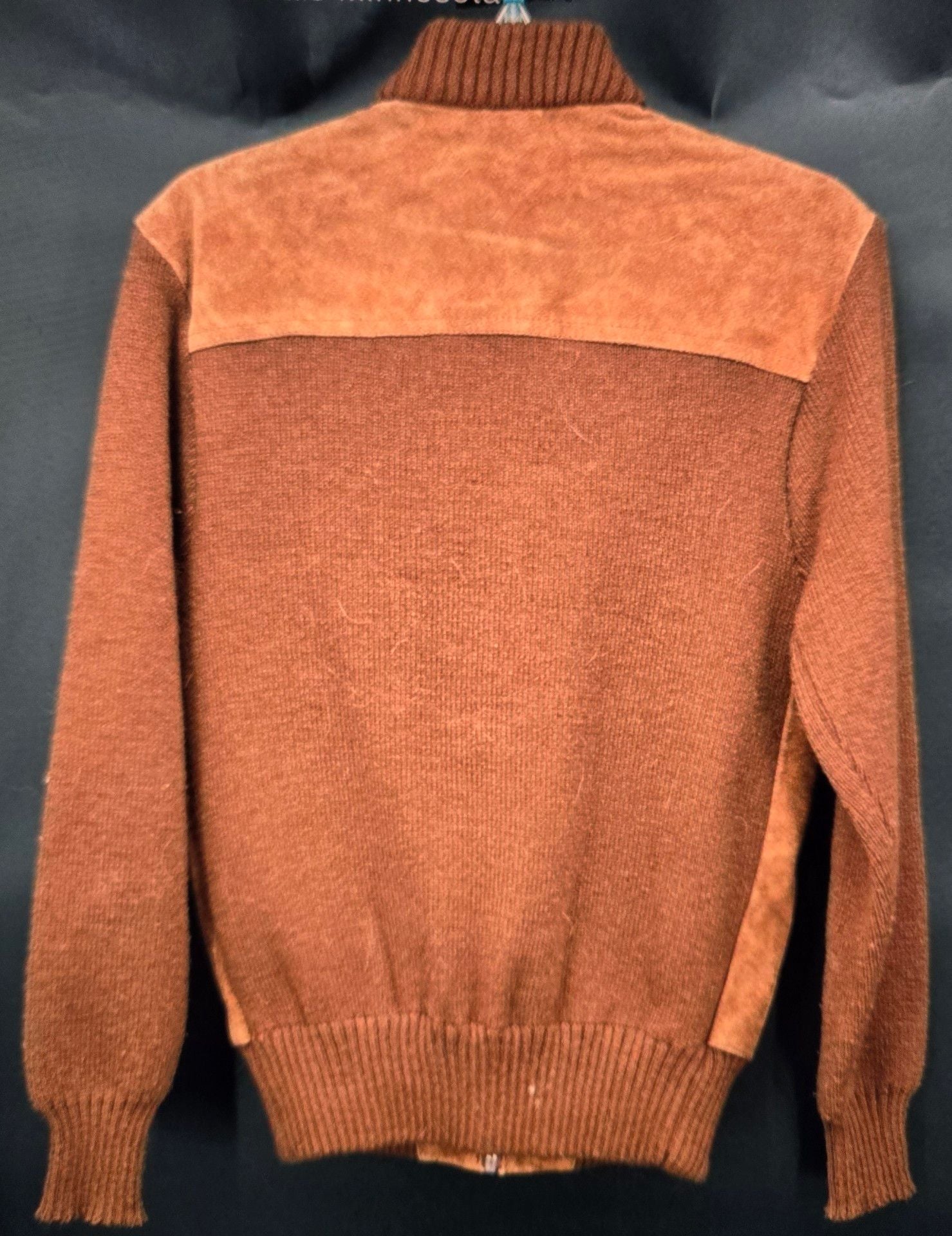 Sears Sportswear Vintage Suede Bomber Jacket Size S Brown Leather Knit 3
