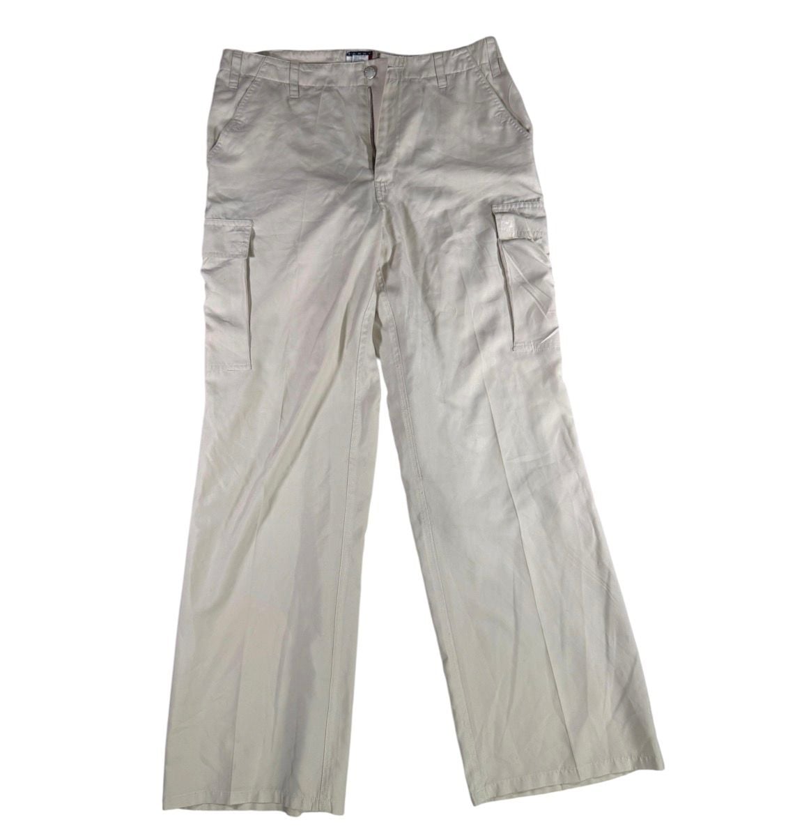 Vintage 90s/y2k Tommy Hilfiger Cargo Pants Size 12 Cream/Tan Polyester Wide Leg 2