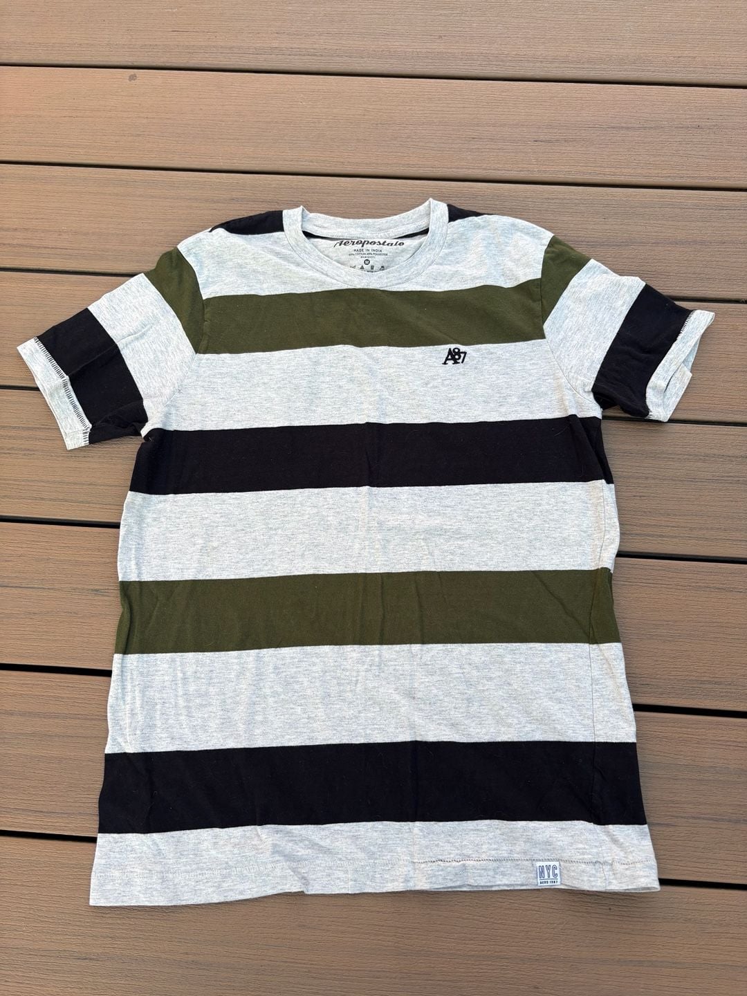 Aeropostale Striped T-Shirt Size M Gray Olive Black 2