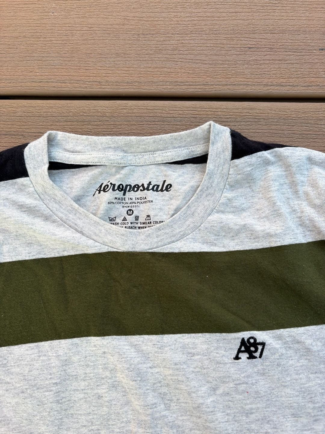 Aeropostale Striped T-Shirt Size M Gray Olive Black 3