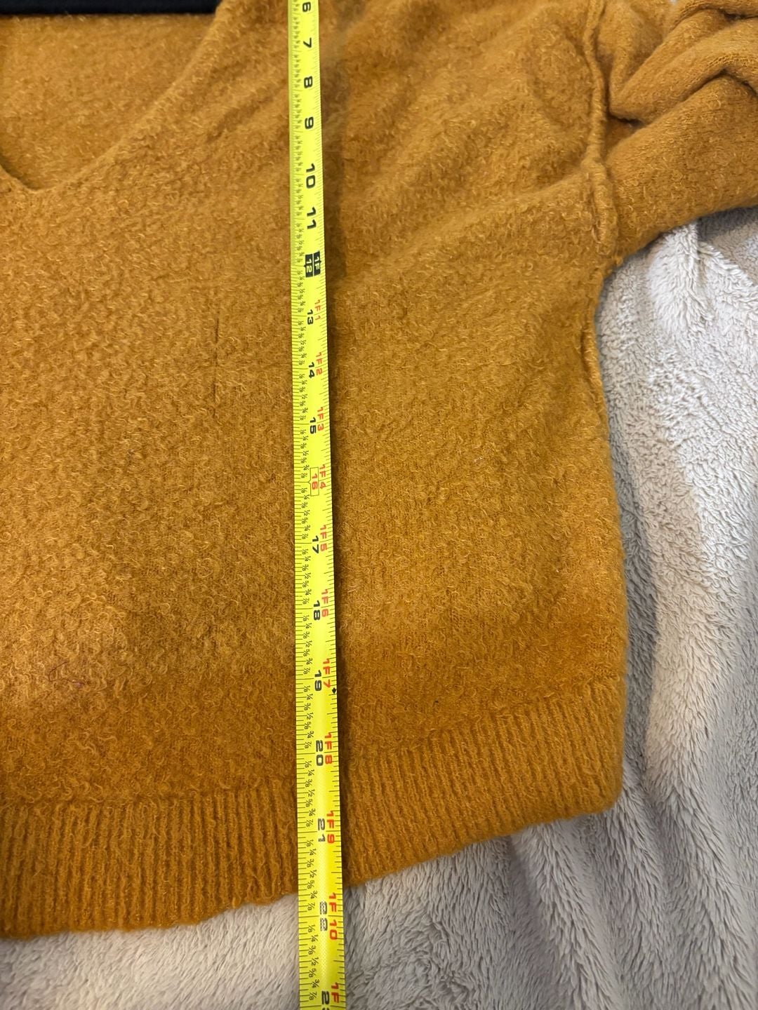 Free People Fuzzy V-Neck Sweater Size M Mustard Yellow 8