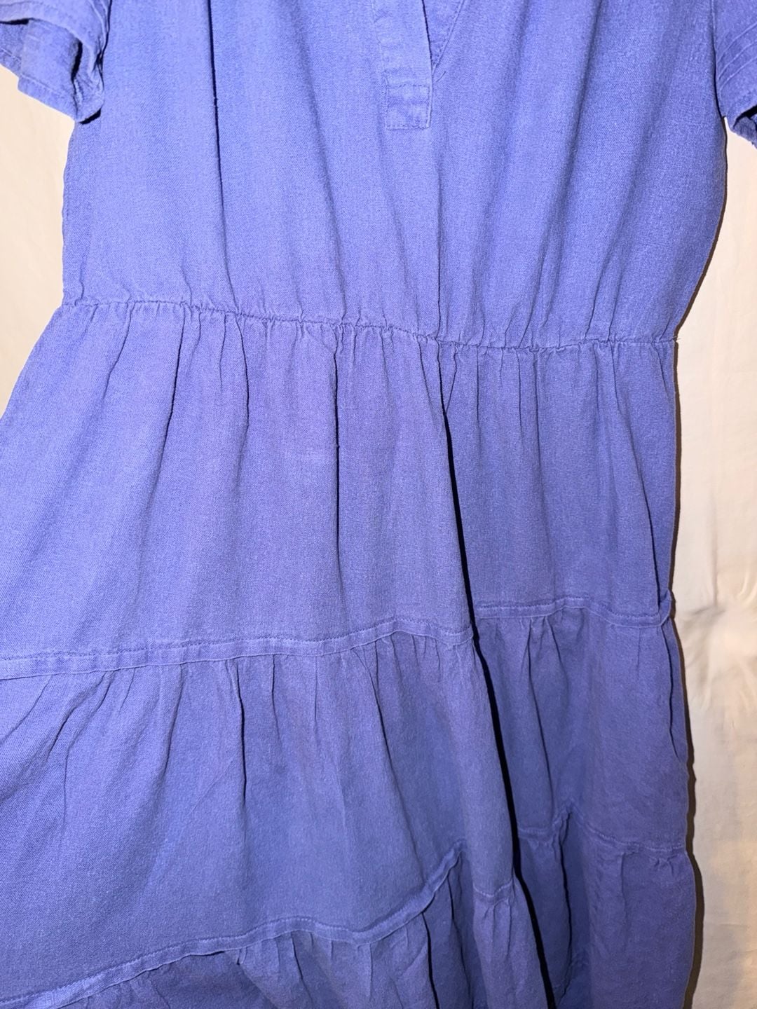 Cynthia Rowley Tiered Midi Dress Size S Blue Linen Short Sleeve 4