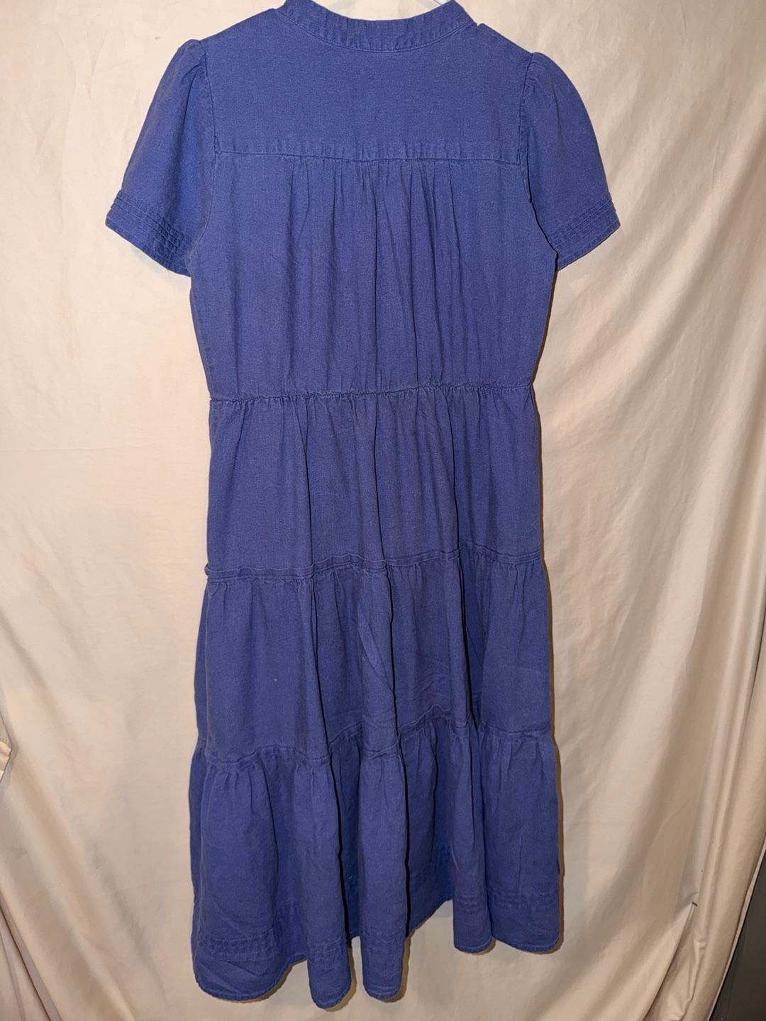 Cynthia Rowley Tiered Midi Dress Size S Blue Linen Short Sleeve 6