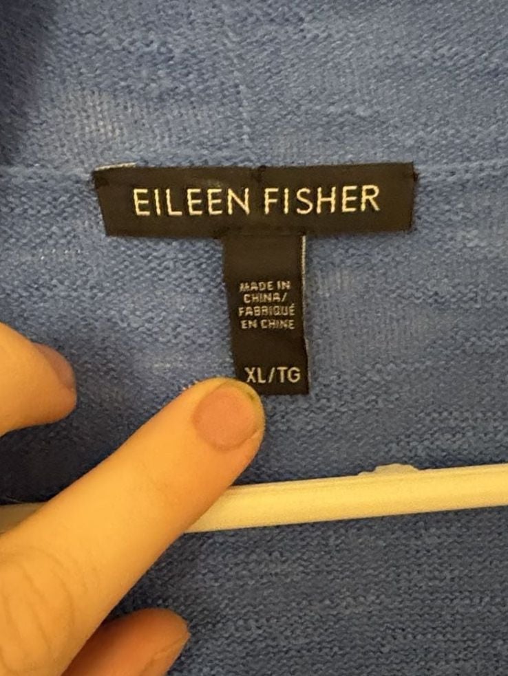 Eileen Fisher Linen Blend Longline Short Sleeve Cardigan Size XL Open Front Blue 3