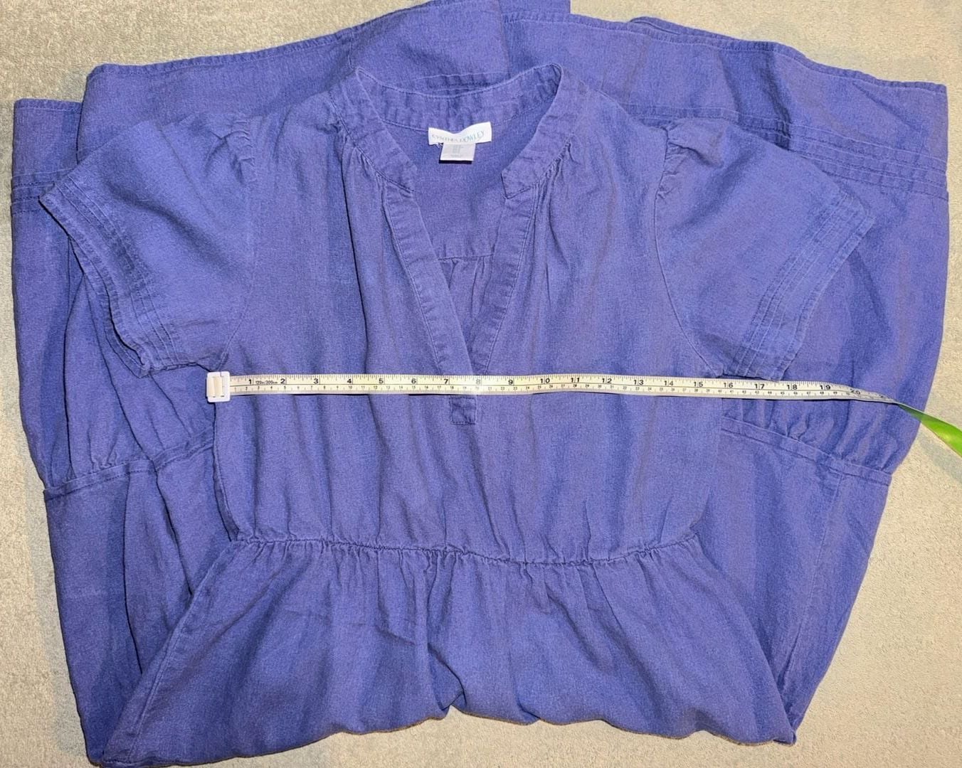 Cynthia Rowley Tiered Midi Dress Size S Blue Linen Short Sleeve 7