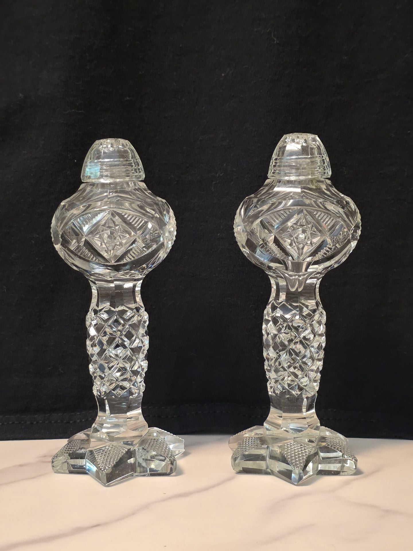Vintage Cut Crystal Salt And Pepper Shakers Pair 1