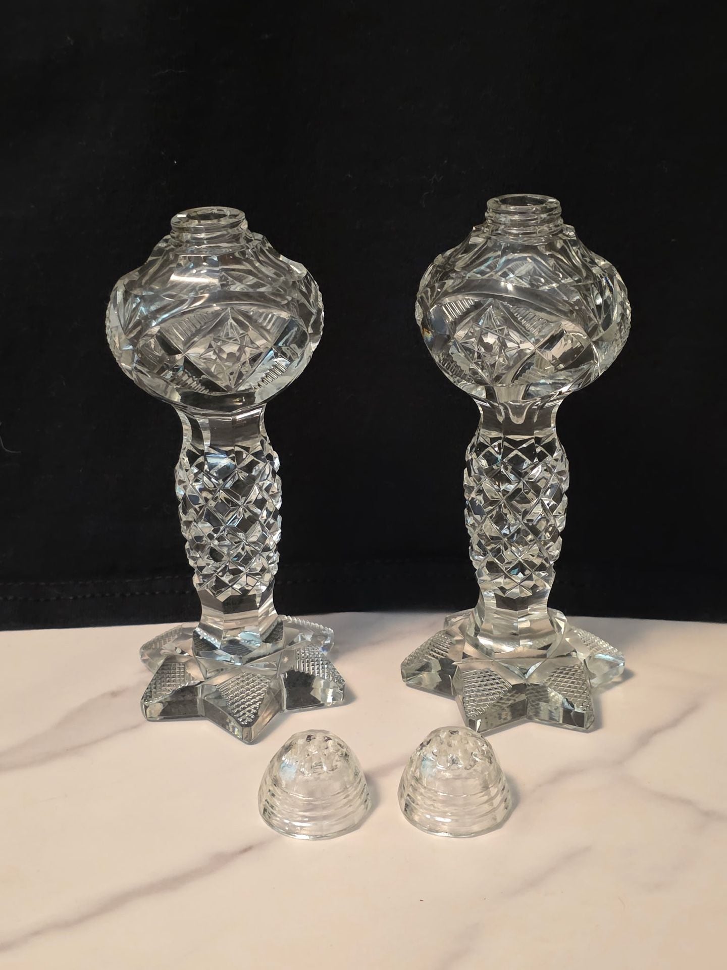 Vintage Cut Crystal Salt And Pepper Shakers Pair 2