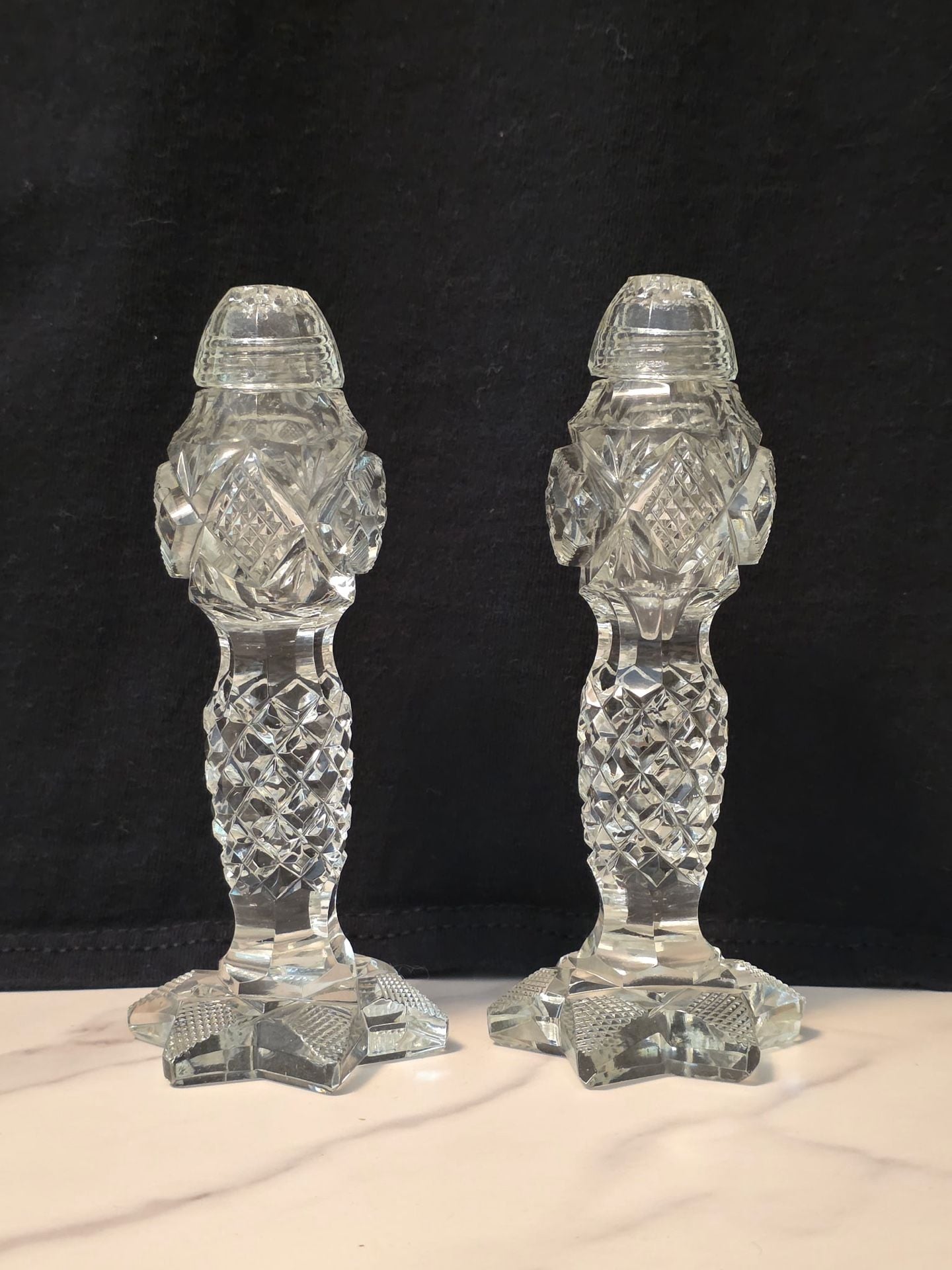 Vintage Cut Crystal Salt And Pepper Shakers Pair 3