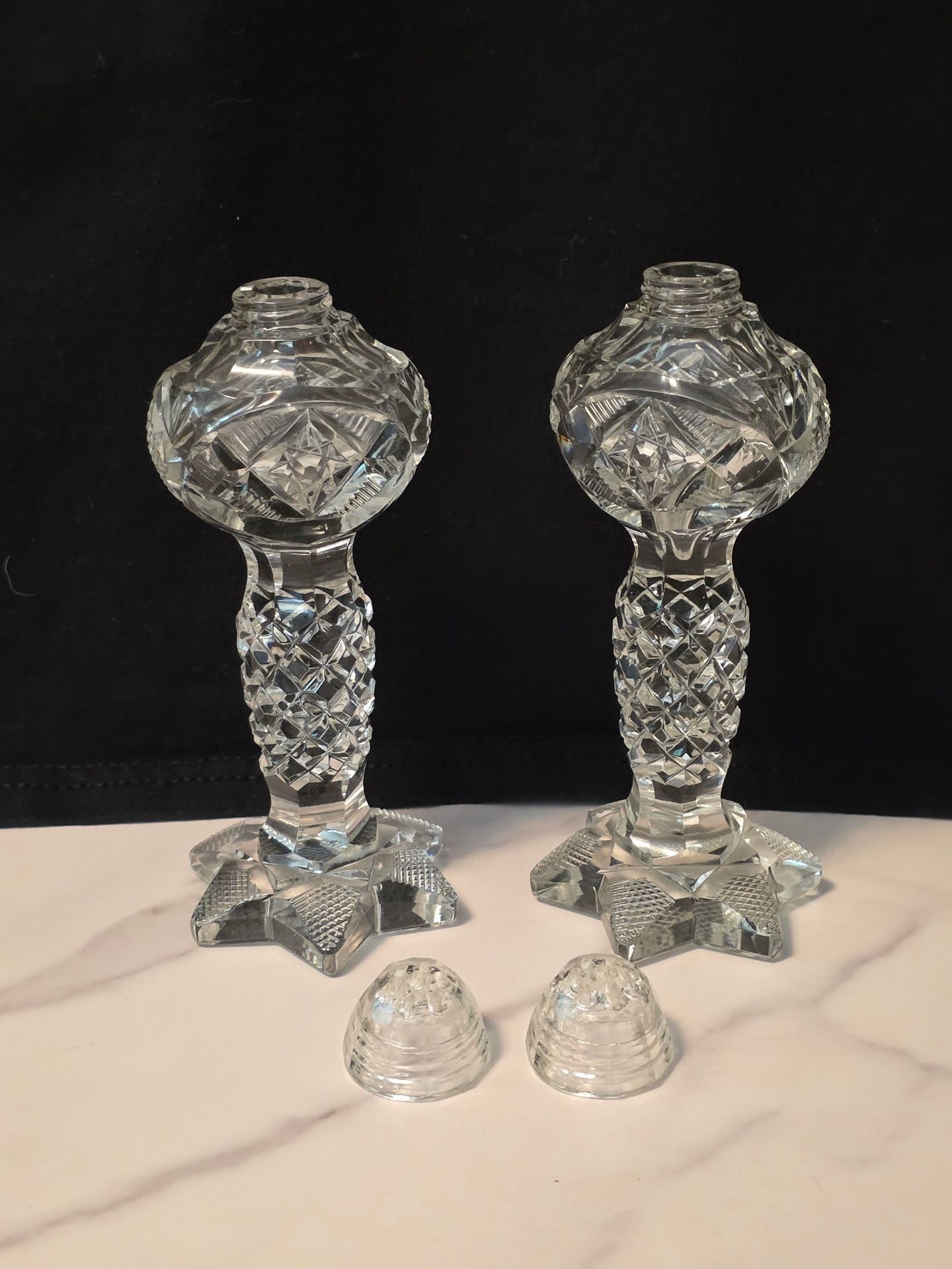 Vintage Cut Crystal Salt And Pepper Shakers Pair 4