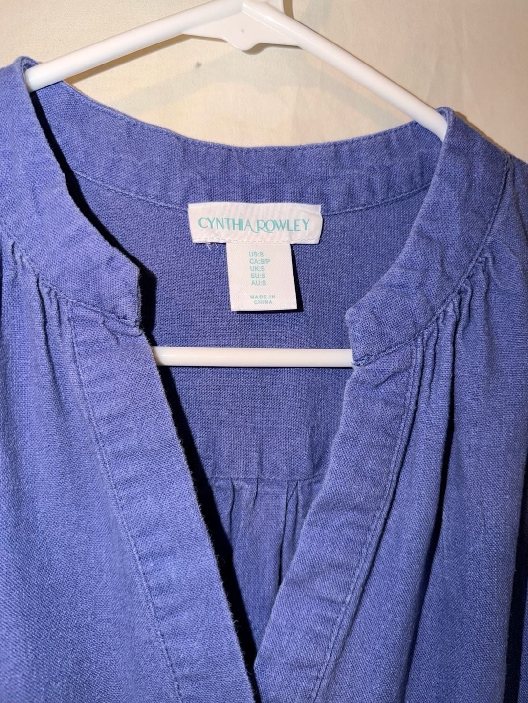 Cynthia Rowley Tiered Midi Dress Size S Blue Linen Short Sleeve 3