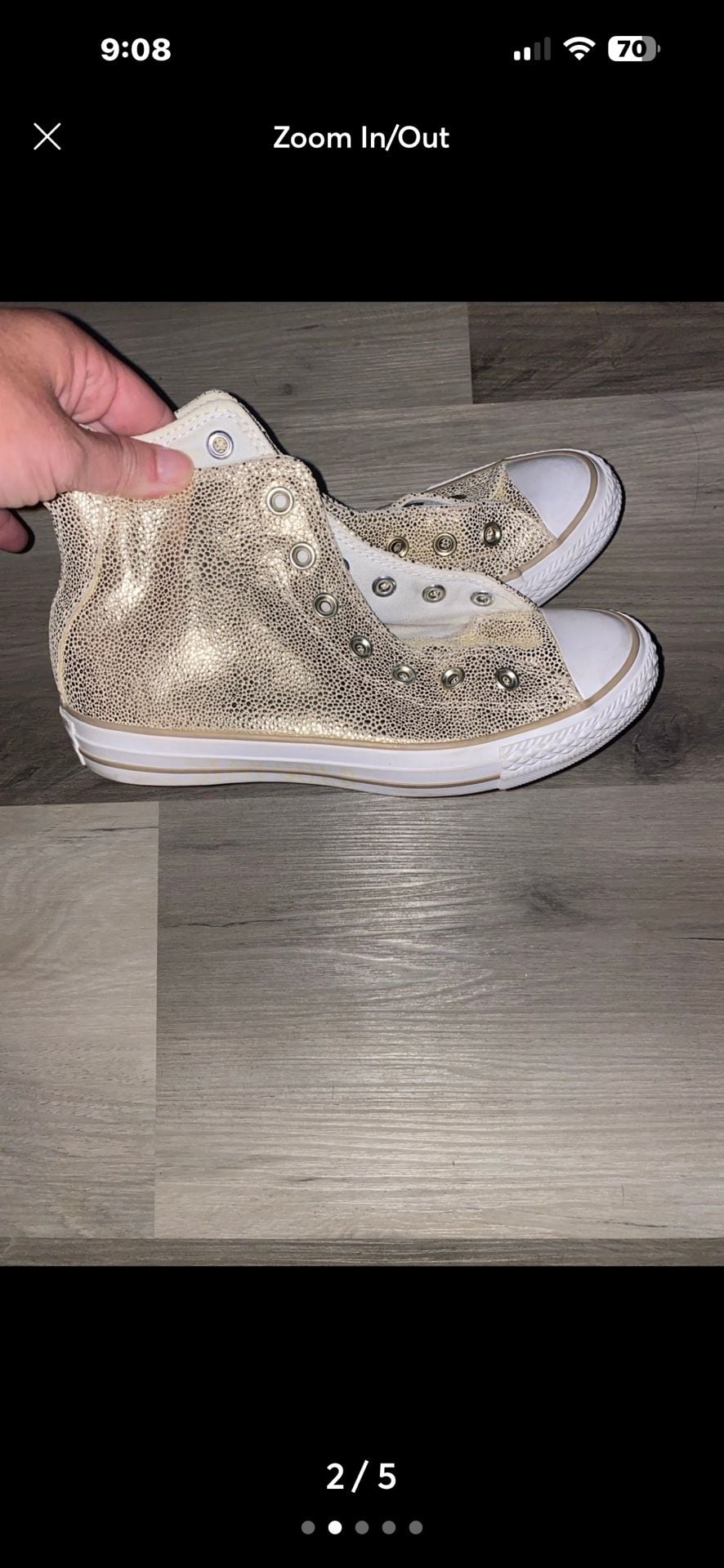 Converse Chuck Taylor All Star High Top Size 7 Gold Speckled Sneakers 3