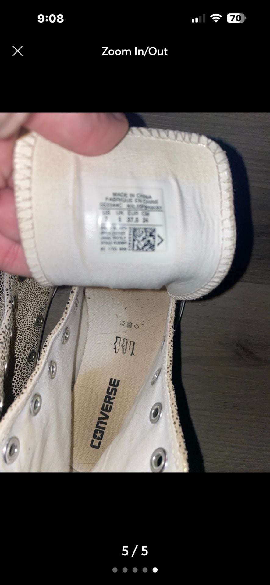 Converse Chuck Taylor All Star High Top Size 7 Gold Speckled Sneakers 6