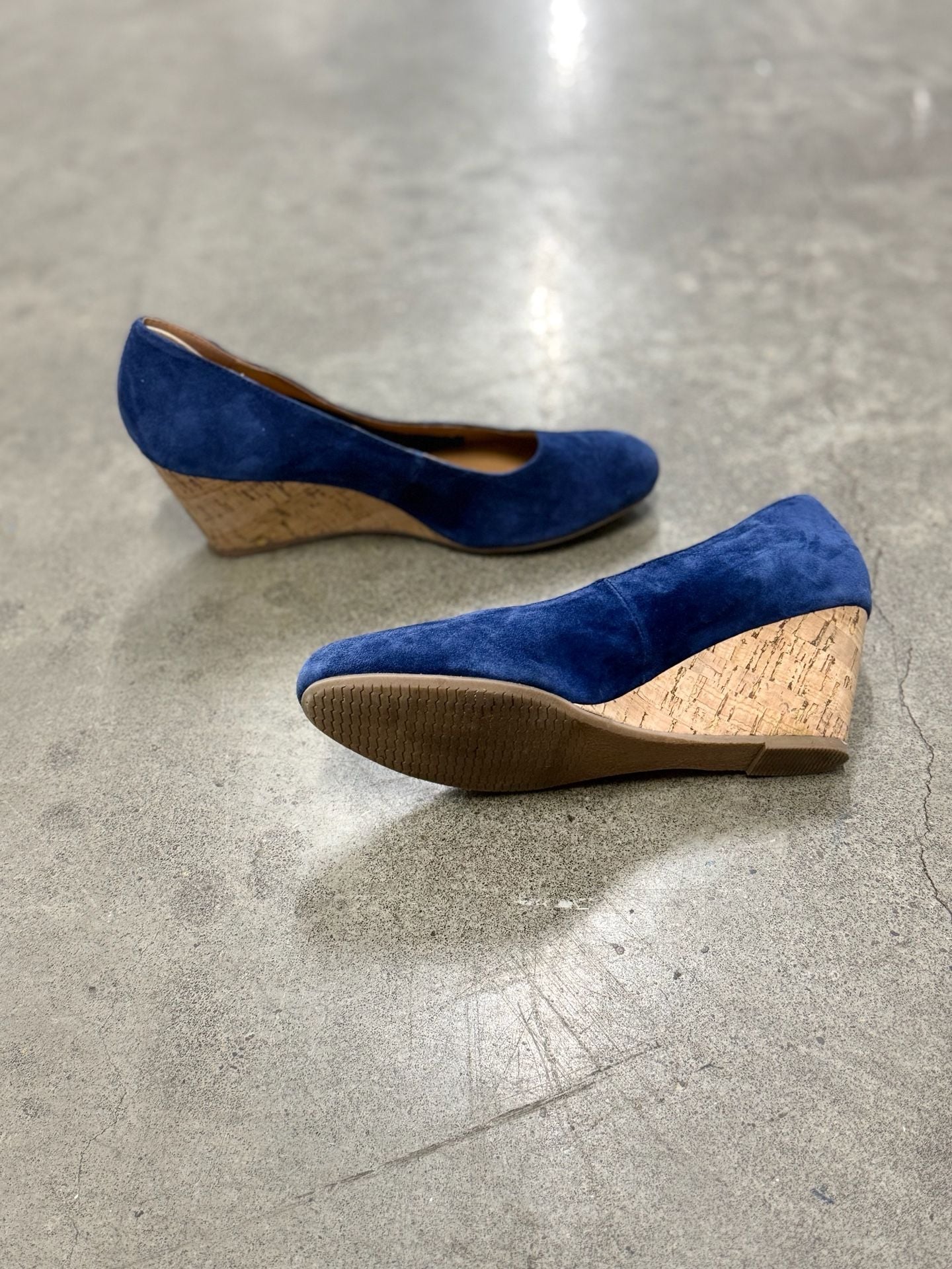 Andre Assous Blue Suede Cork Wedge Heels 3