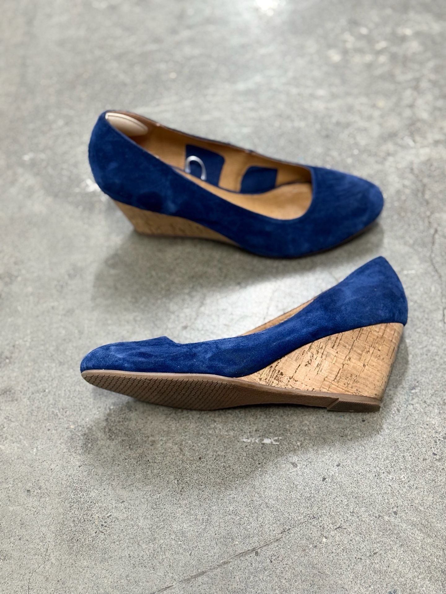 Andre Assous Blue Suede Cork Wedge Heels 4