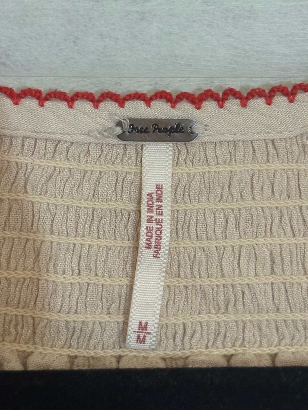 Free People Embroidered Tunic Size M Beige Red Boho Blouse 3