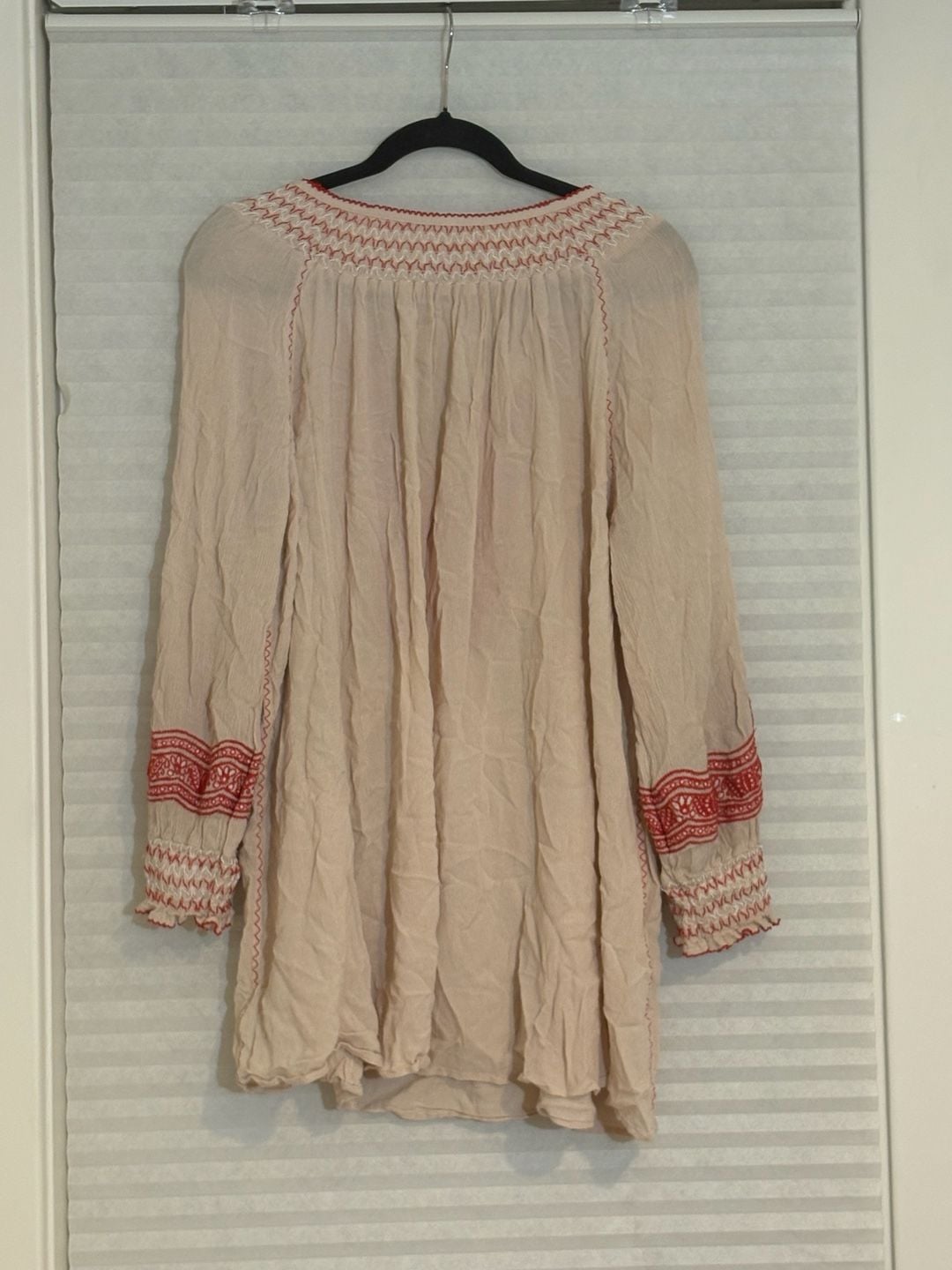 Free People Embroidered Tunic Size M Beige Red Boho Blouse 5