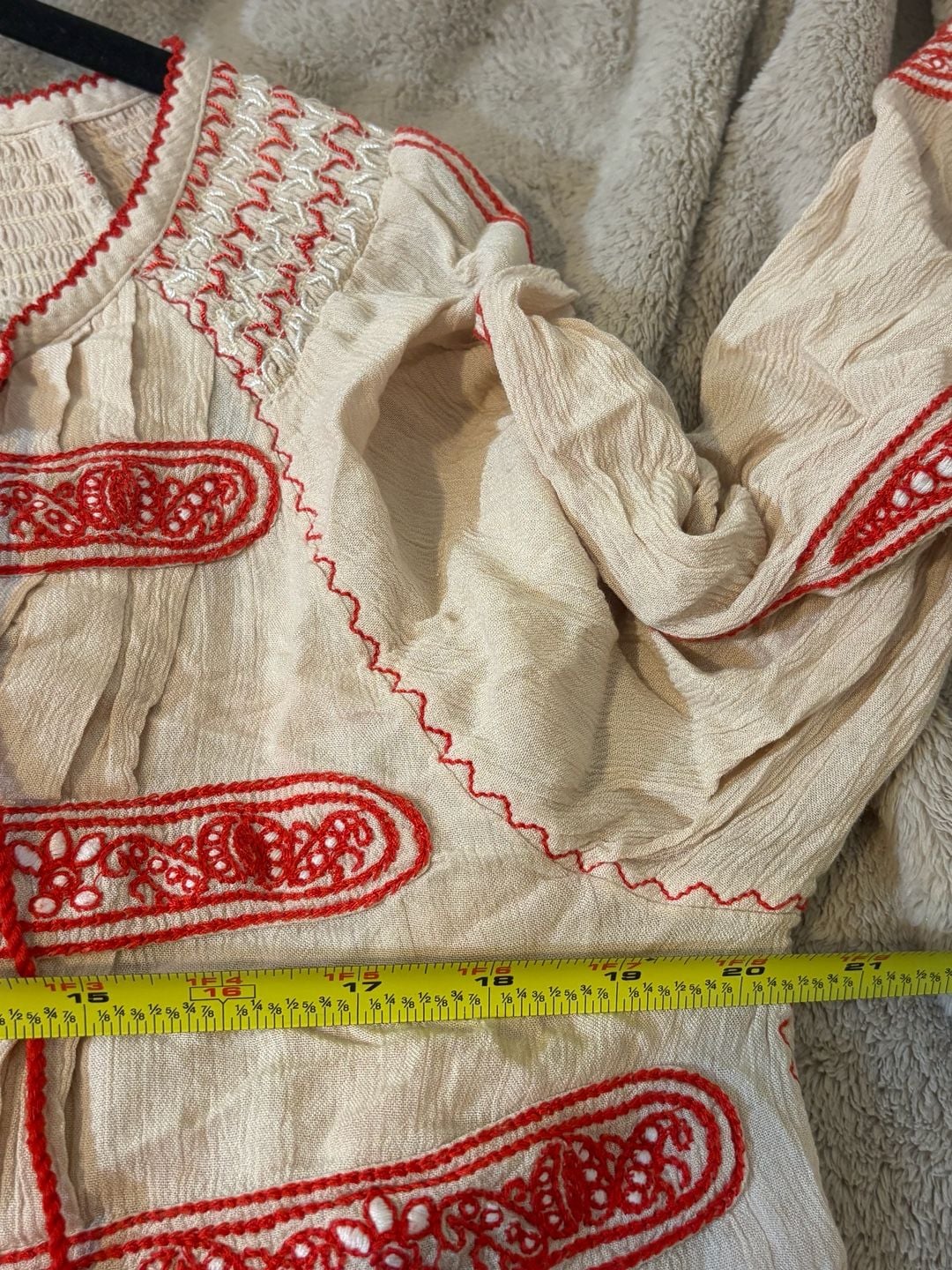 Free People Embroidered Tunic Size M Beige Red Boho Blouse 6