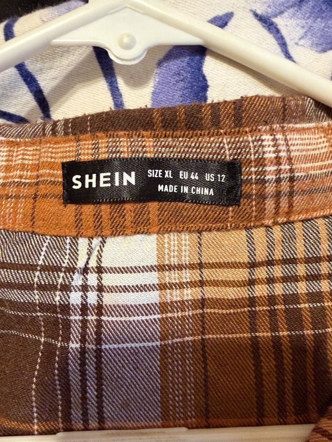 Shein Plaid Flannel Button Down Shirt Brown White 10
