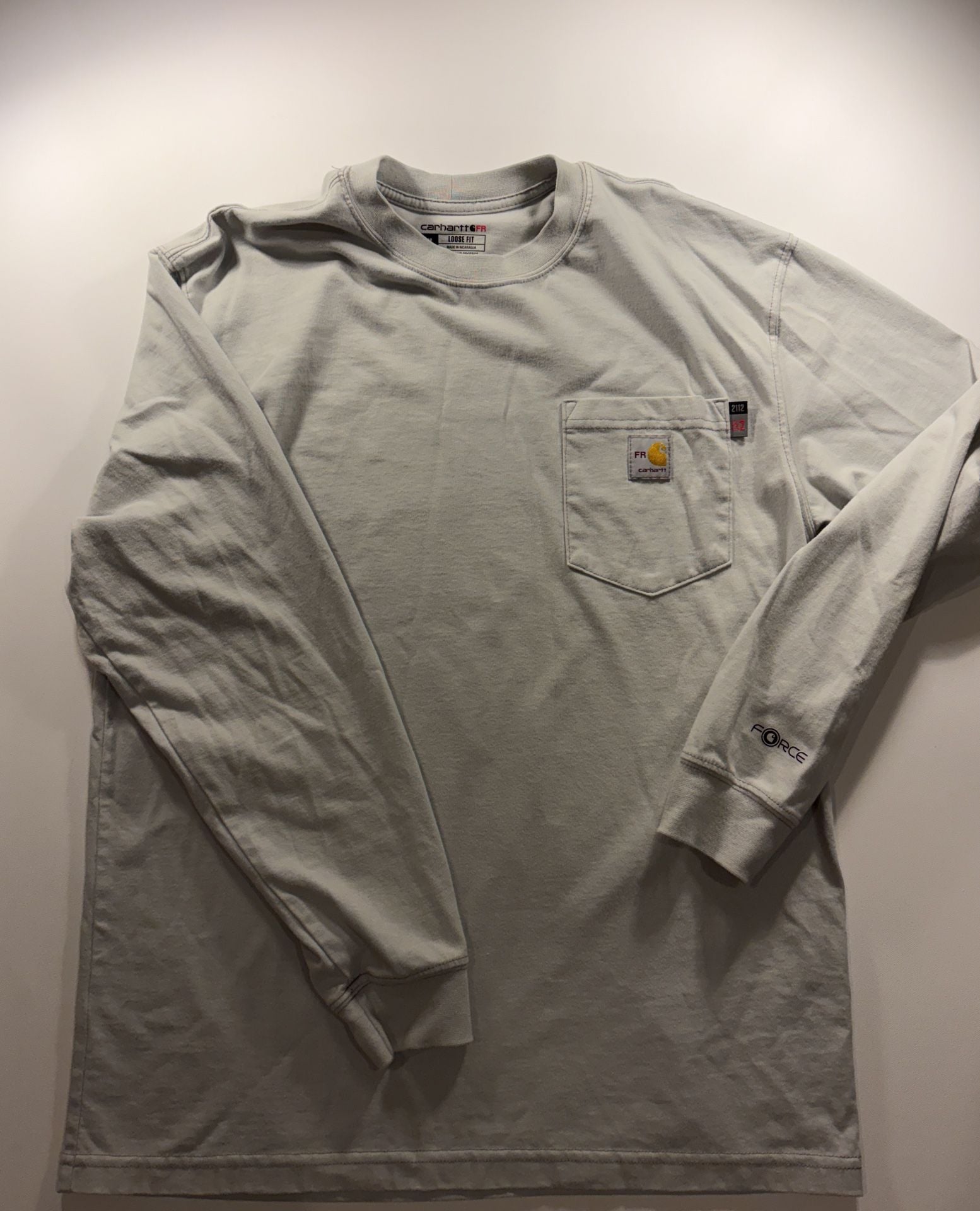 Carhartt FR Force Long Sleeve Pocket T-Shirt Size M Grey Loose Fit 2