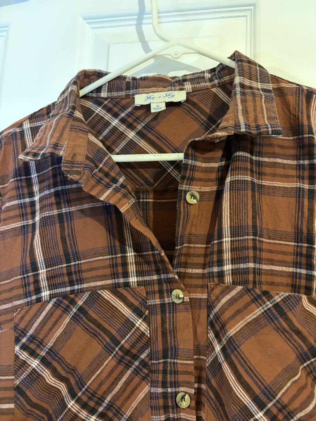 She+Sky Plaid Flannel Shirt Dress Size S Brown Long Sleeve Button Up 9