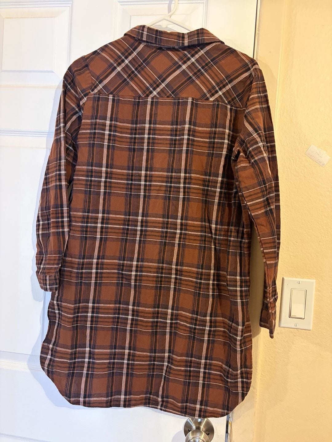 She+Sky Plaid Flannel Shirt Dress Size S Brown Long Sleeve Button Up 10