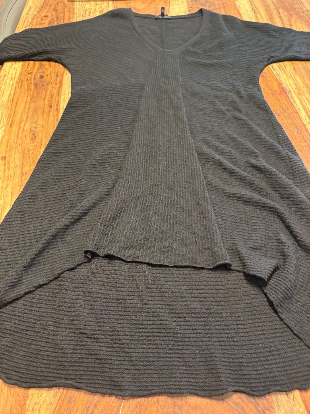 Eileen Fisher Black Rib Knit Tunic Size L Italian Yarn High Low Sweater 2