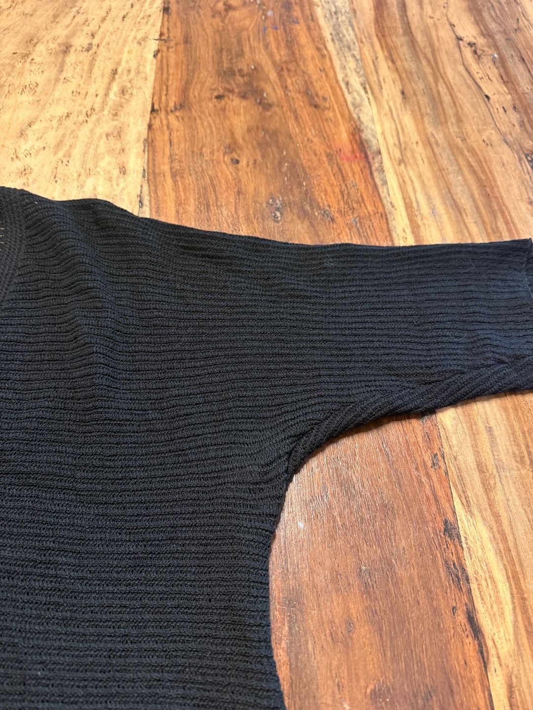 Eileen Fisher Black Rib Knit Tunic Size L Italian Yarn High Low Sweater 4