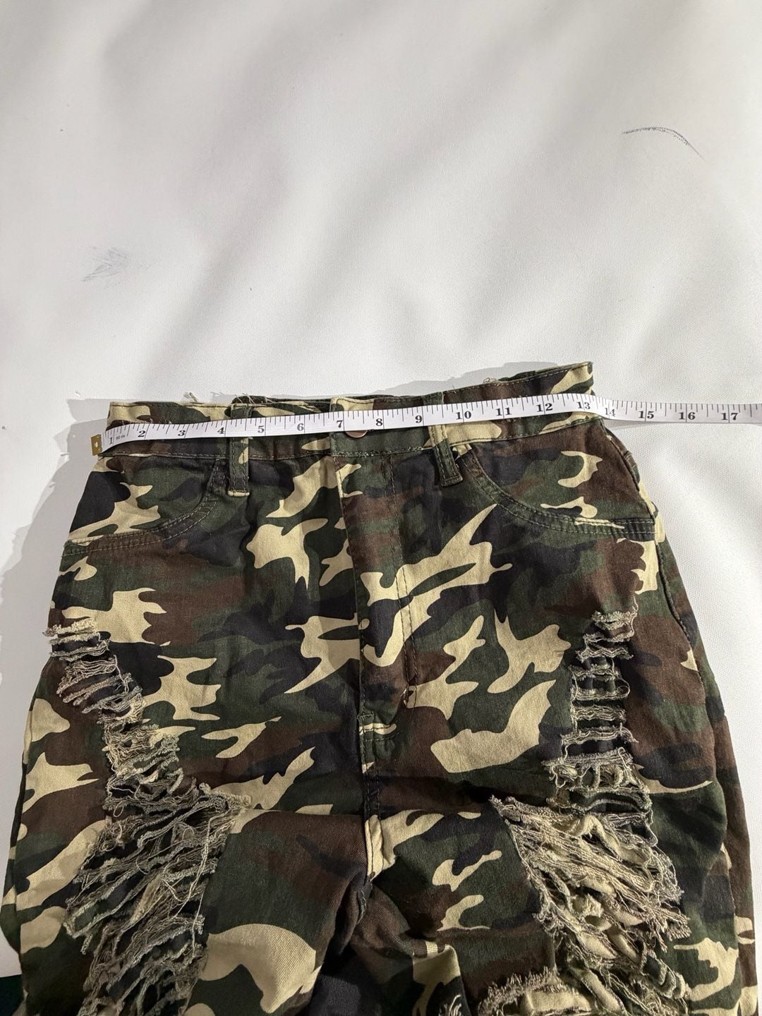 Fashion Nova Camo Distressed Ripped Denim Shorts Size 11 4