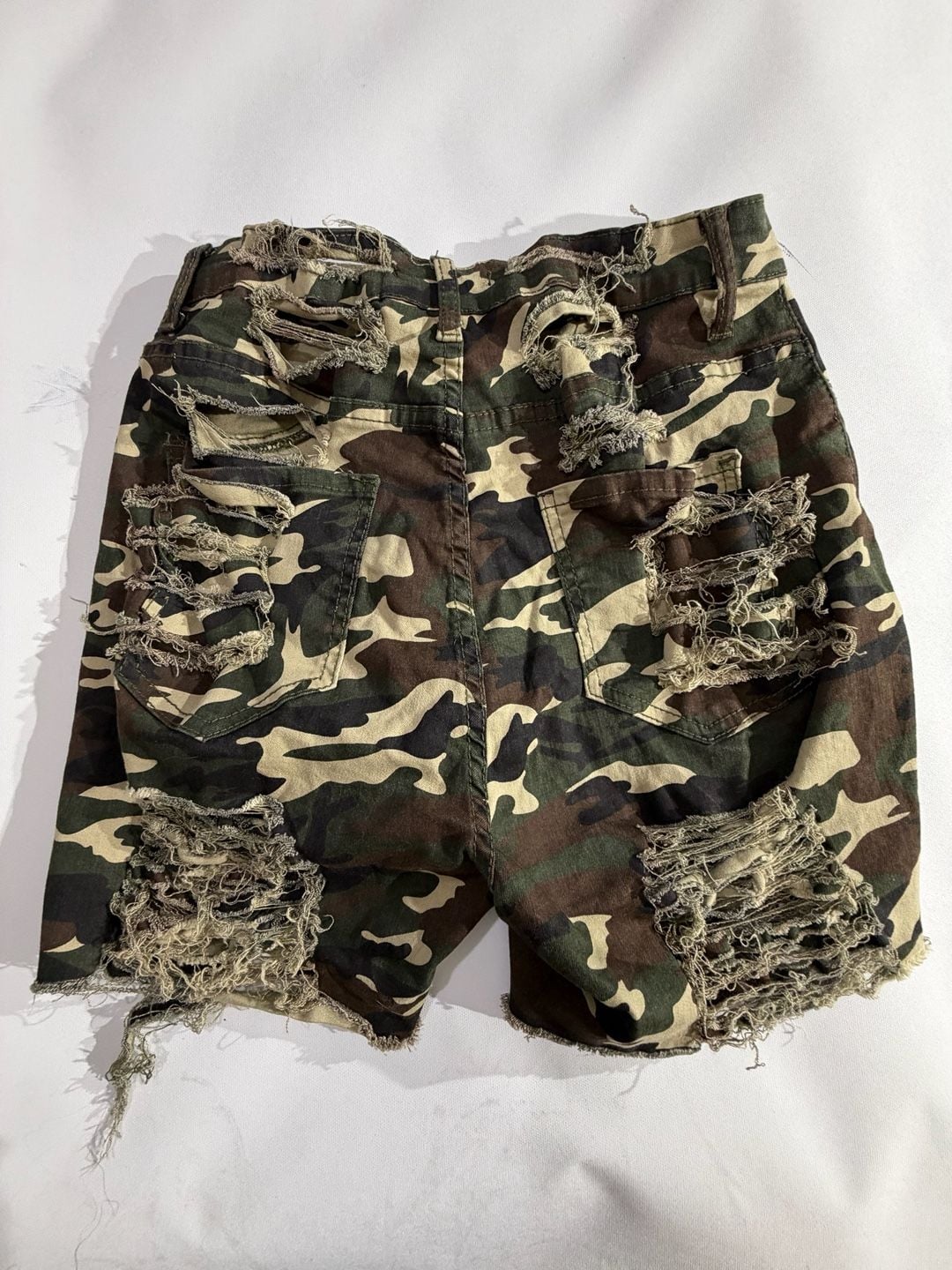 Fashion Nova Camo Distressed Ripped Denim Shorts Size 11 5