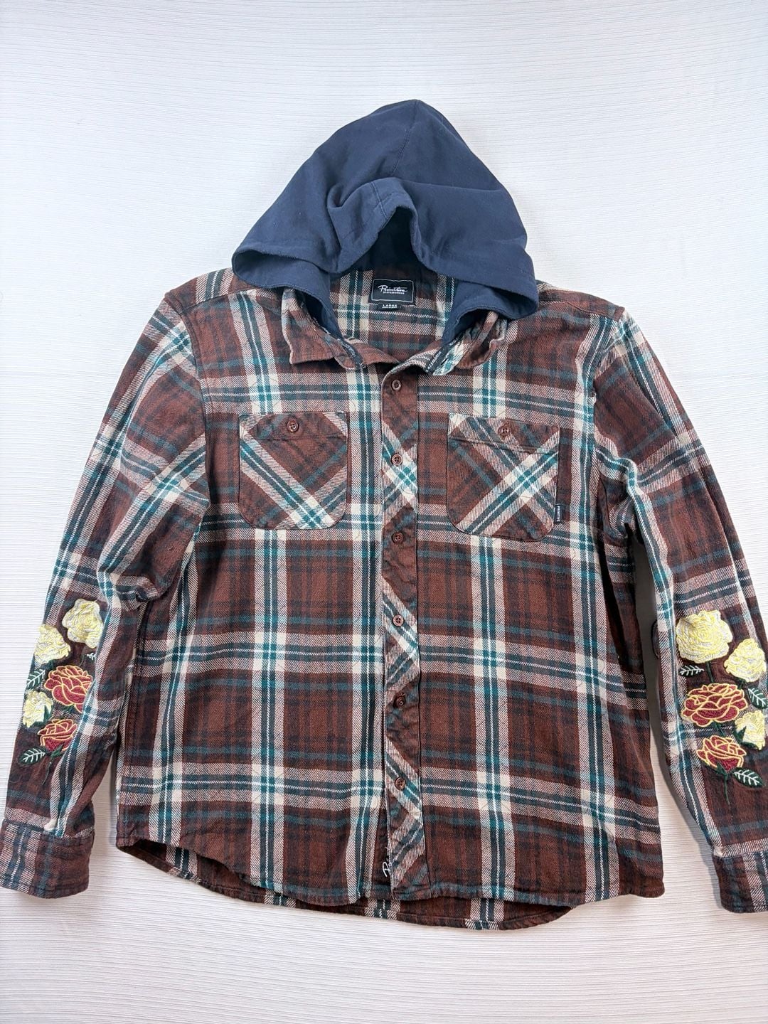Primitive Skateboarding Layne Two-Fer Flannel Size L, Brown Plaid women’s Hoodie 2