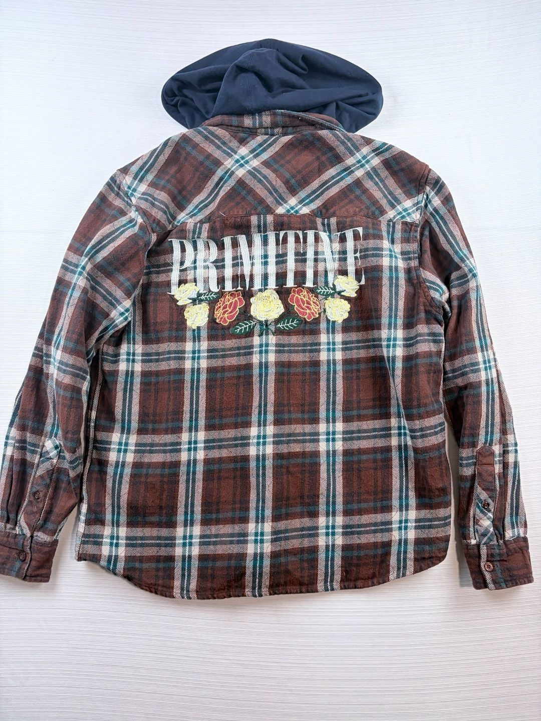 Primitive Skateboarding Layne Two-Fer Flannel Size L, Brown Plaid women’s Hoodie 5
