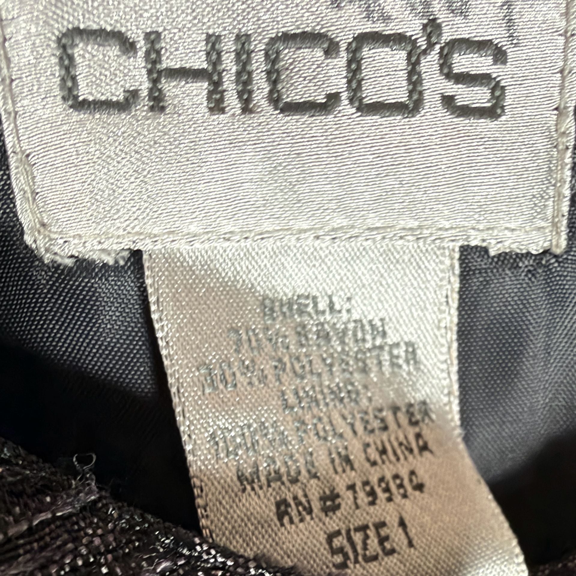 Chico's Jacquard Jacket Size 1 Black Gray Purple Floral Mandarin Collar 4