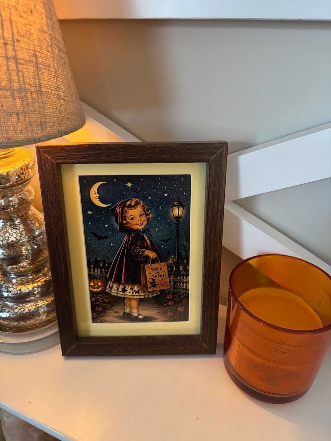 Vintage Style Halloween Trick or Treat Girl Framed Art Print 4